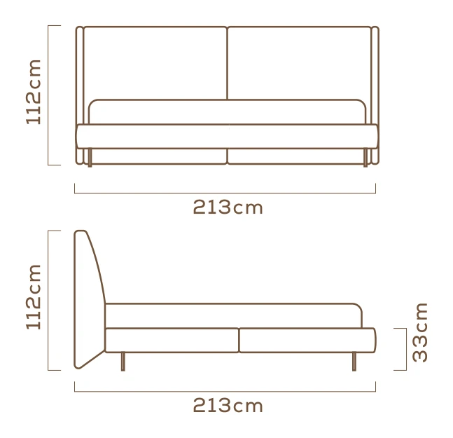 Desenho técnico com medidas da Cama Pietra, tamanho king