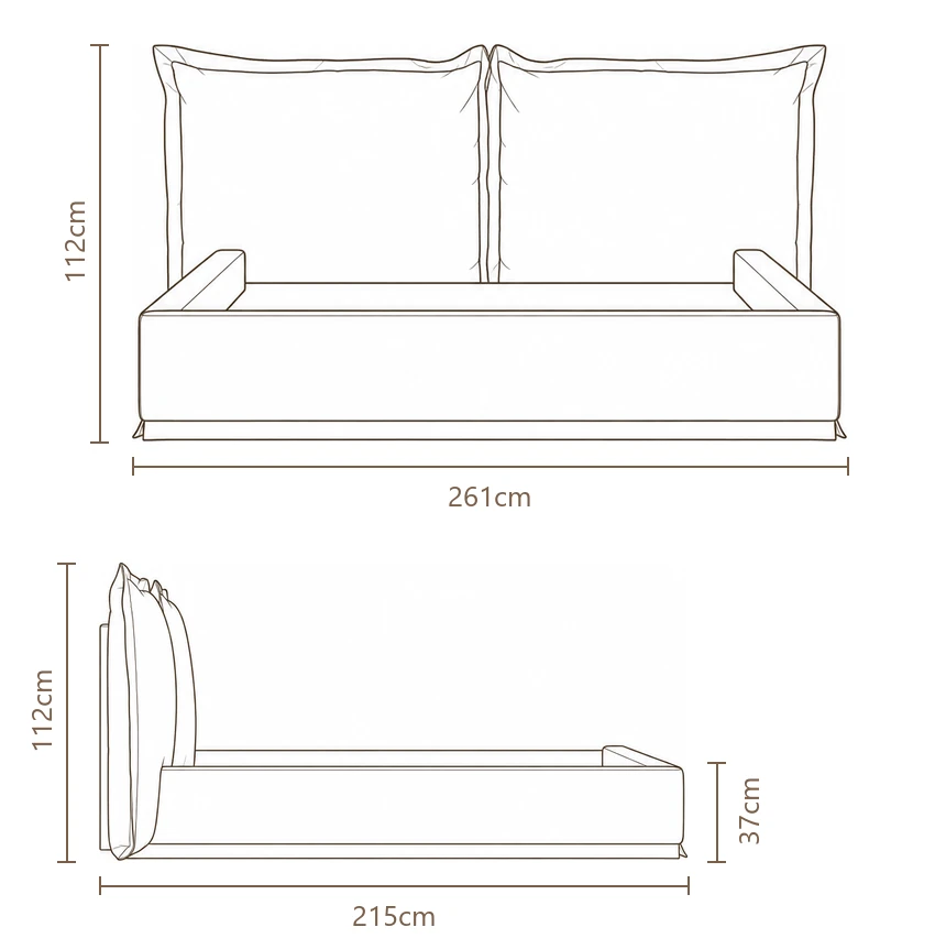 Desenho técnico com medidas da Cama Brera, tamanho king