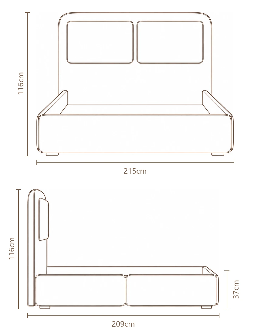 Desenho técnico com medidas da Cama Navigli, tamanho king