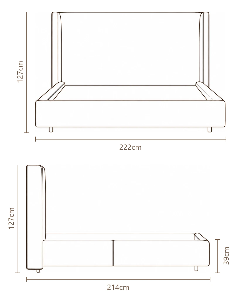 Desenho técnico com medidas da Cama Origem, tamanho king