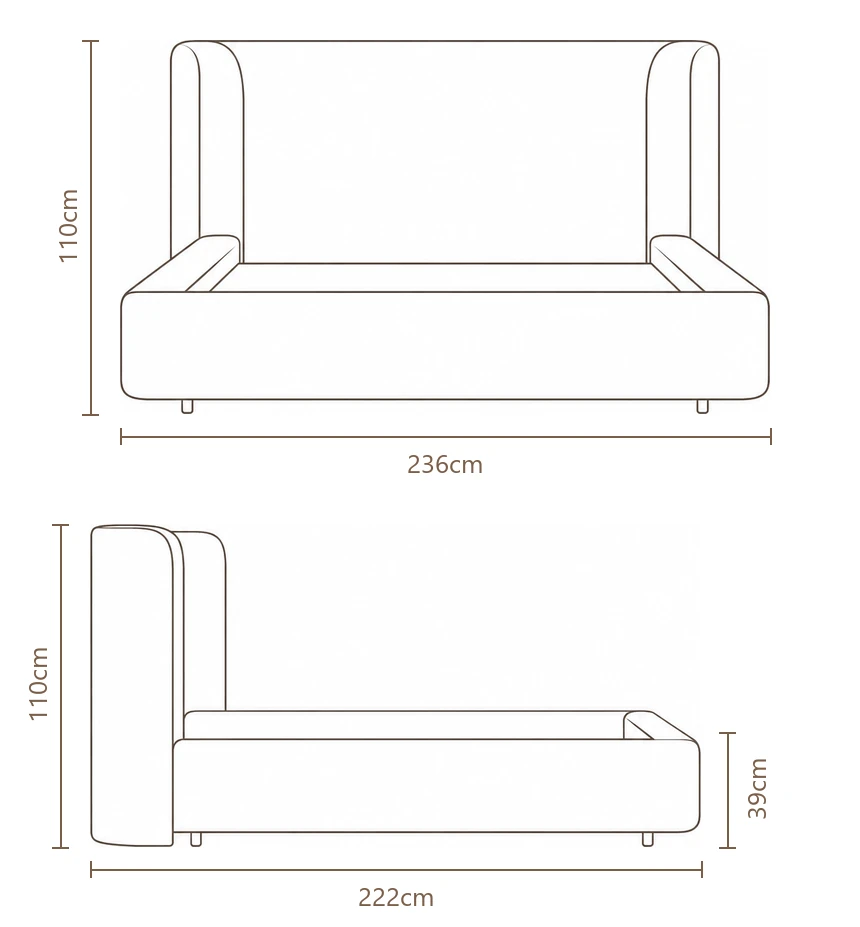 Desenho técnico com medidas da Cama Vértis, tamanho king