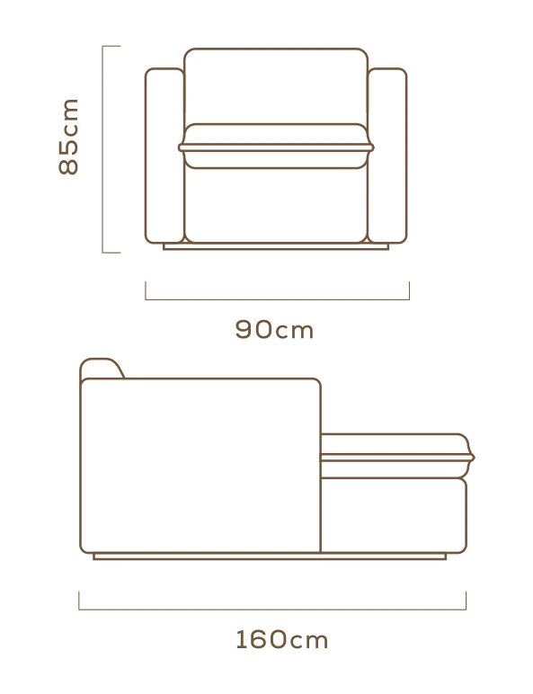 Desenho técnico com medidas do Chaise Cover